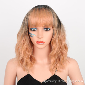 Vigorous Highlight Bob Hair Vendors Cheap Price Ombre Black Orange Short Deep Curly Cosplay Anime Synthetic Wave Wig